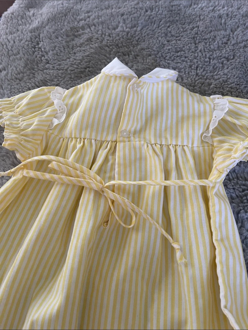 Vintage Yellow Striped Baby Romper with Floral Giraffe Appliqué